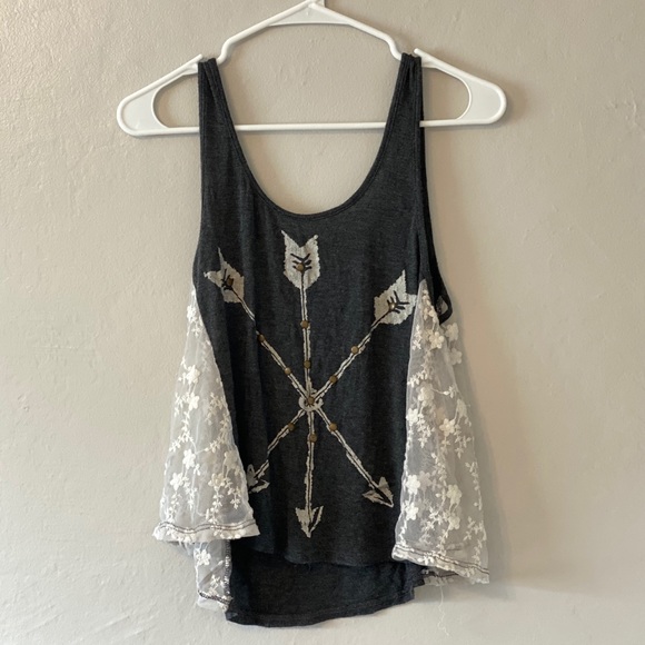 Papaya Mesh Embroidered Sides Arrow Tank Top - Picture 3 of 7